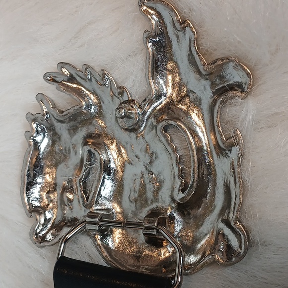 Nick & Nora Elegant Black Leather Belt with Silver Dragon Buckle Unisex Sz S - Picture 6 of 6